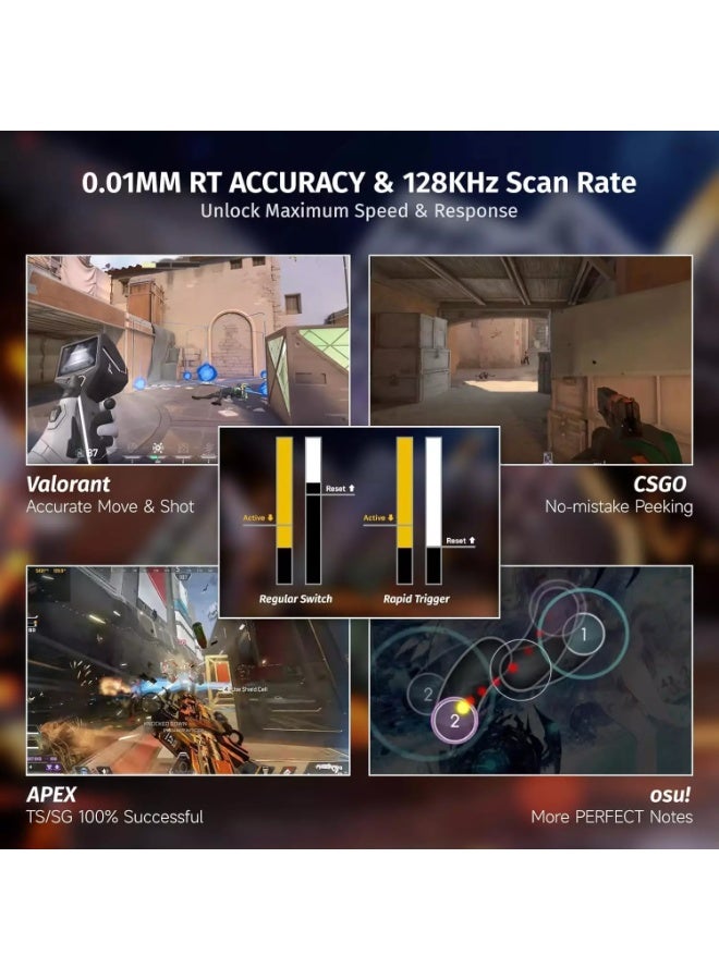 هجوم القرش لوحة مفاتيح الألعاب المغناطيسية X68 HE Rapid Trigger RGB مع إمكانية ضبط مستوى التشغيل، ومفتاح مغناطيسي بتقنية تأثير هول، ومعدل استجابة 8 كيلو هرتز - أسود - Image 4