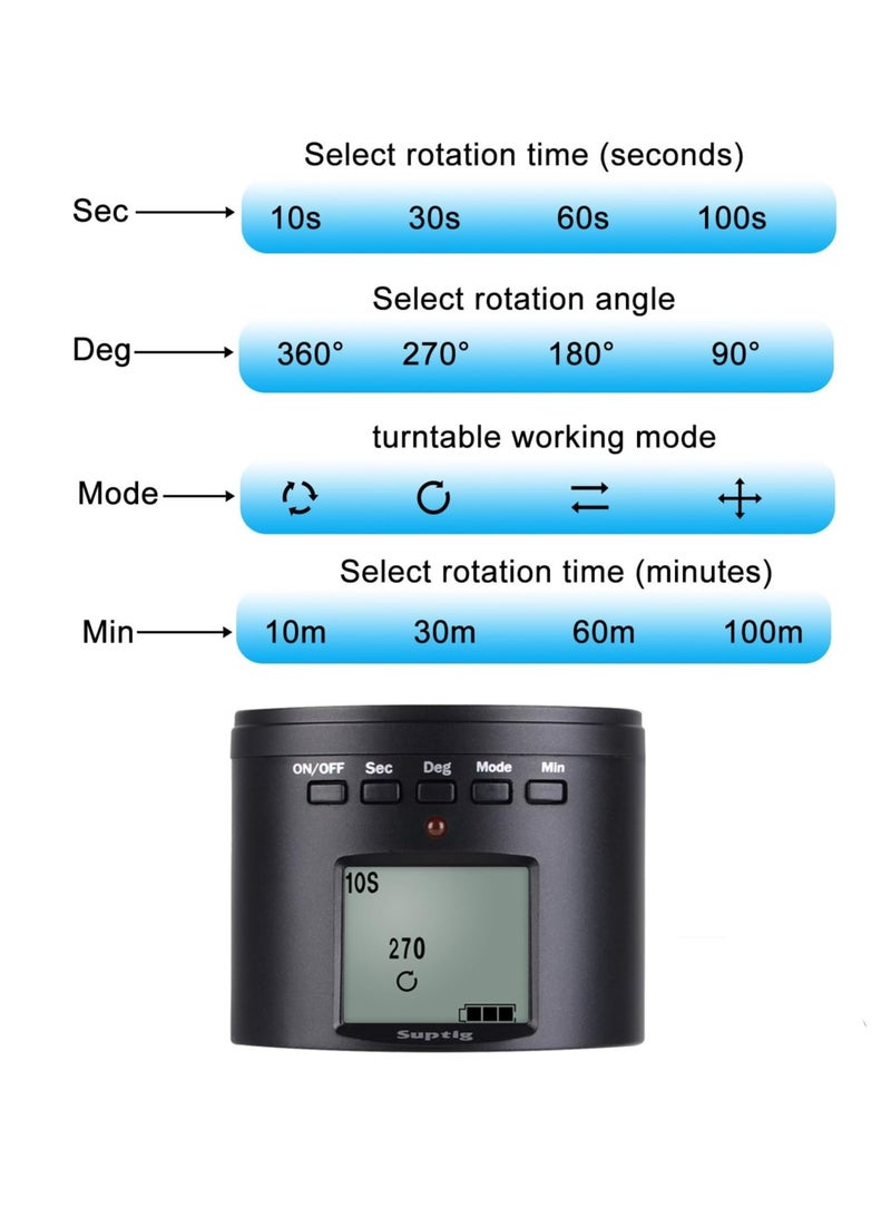 سبتيج حامل ثلاثي للكاميرا، حامل كاميرا كهربائي مدمج ومحمول، رأس ثلاثي القوائم للكاميرا بزاوية 60 درجة، حامل كاميرا خفيف الوزن مع بطارية مدمجة، (أسود) - Image 3