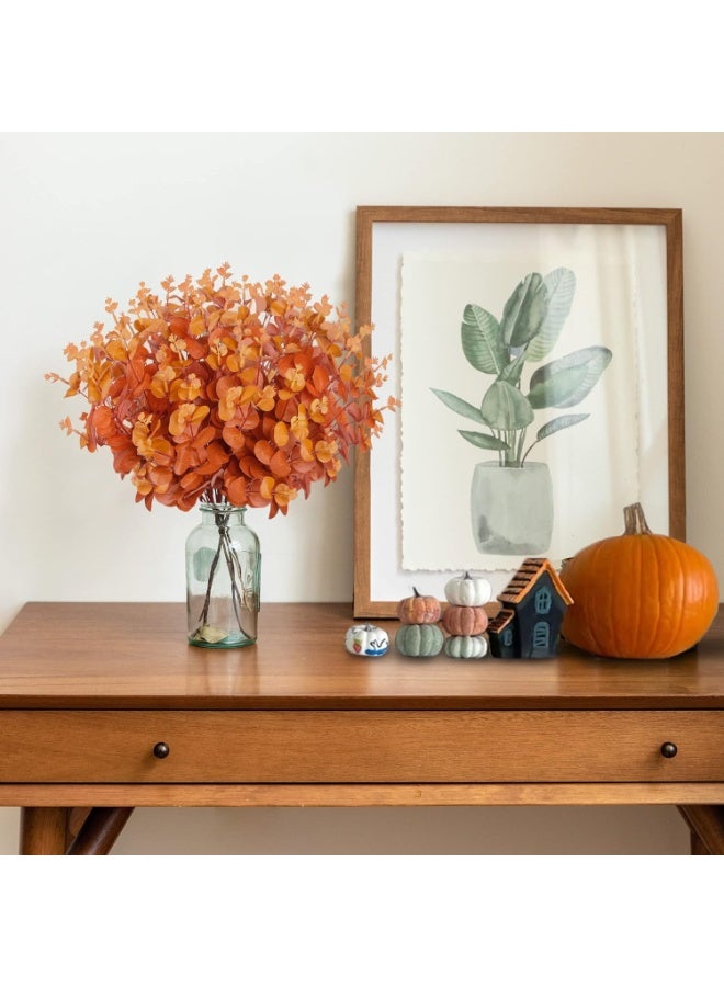 3pcs Artificial Fall Eucalyptus Leaves Fake Eucalyptus Branches Faux Silk Eucalyptus Stems Orange Silver Dollar Eucalyptus Plant for Autumn Home Wedding Table Thanksgiving Decor(Orange) - Image 5
