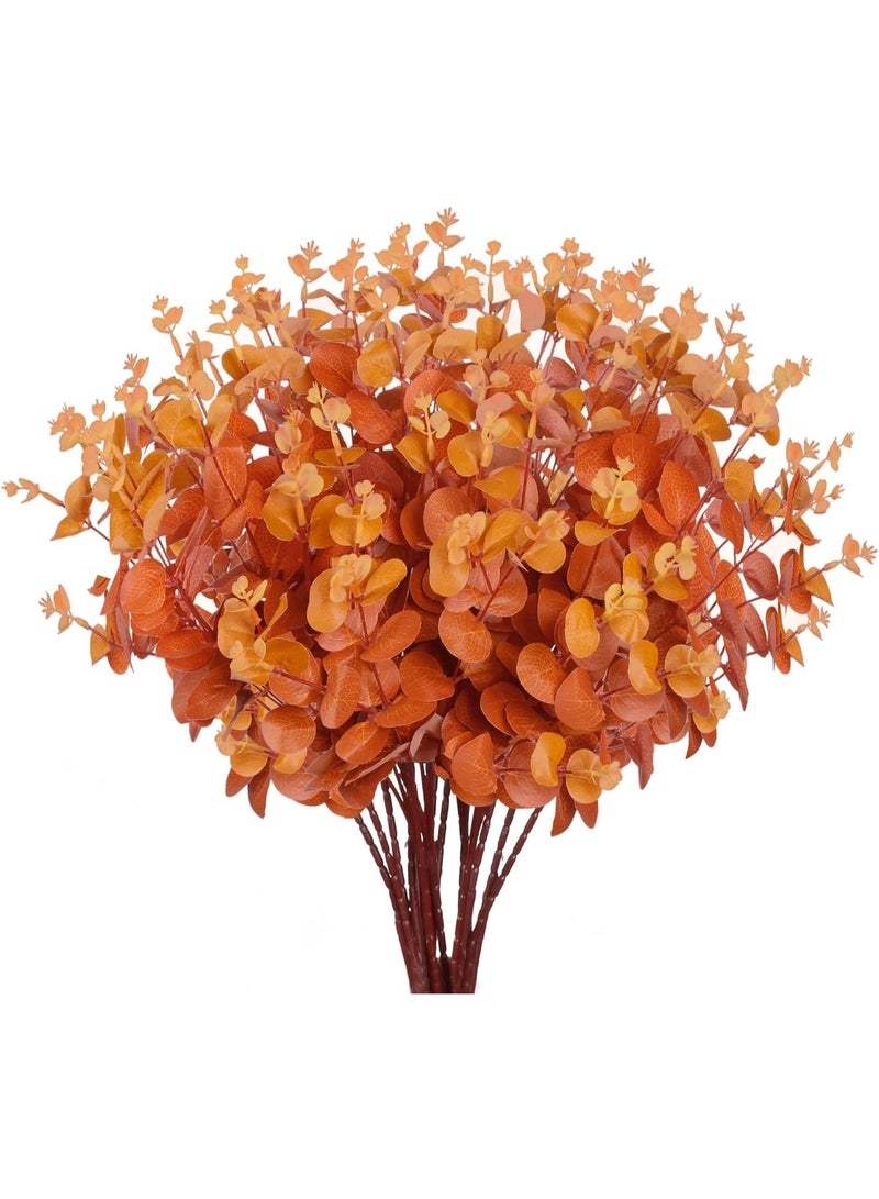 3pcs Artificial Fall Eucalyptus Leaves Fake Eucalyptus Branches Faux Silk Eucalyptus Stems Orange Silver Dollar Eucalyptus Plant for Autumn Home Wedding Table Thanksgiving Decor(Orange) - Image 1