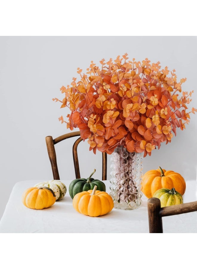 3pcs Artificial Fall Eucalyptus Leaves Fake Eucalyptus Branches Faux Silk Eucalyptus Stems Orange Silver Dollar Eucalyptus Plant for Autumn Home Wedding Table Thanksgiving Decor(Orange) - Image 3