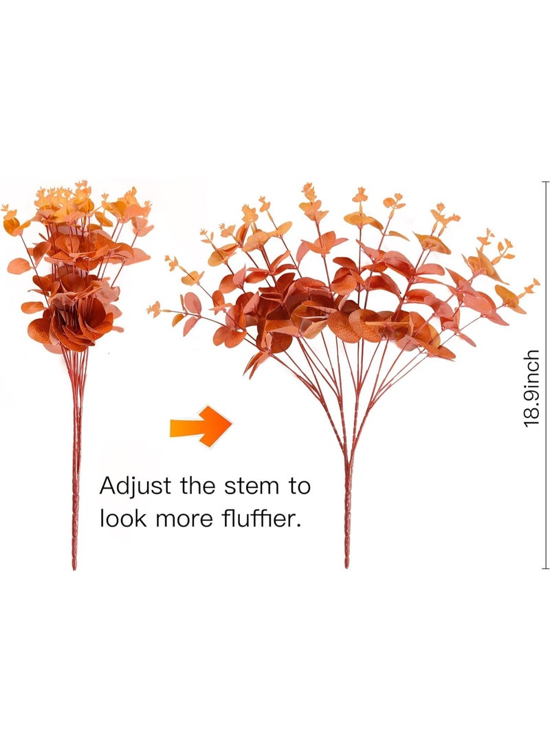 3pcs Artificial Fall Eucalyptus Leaves Fake Eucalyptus Branches Faux Silk Eucalyptus Stems Orange Silver Dollar Eucalyptus Plant for Autumn Home Wedding Table Thanksgiving Decor(Orange) - Image 2