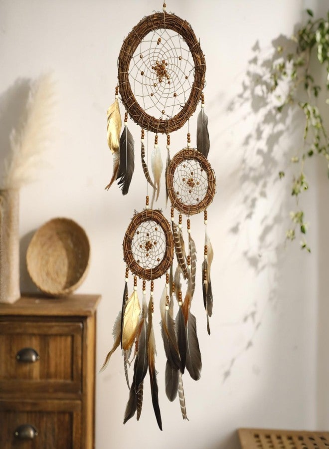 Artilady Dream Catcher Native American Boho Dreamcatcher Rattan Wall Decor, Handmade Natural Goose Feathers Large Dream Catchers Hanging Indian Decor for Women Bedroom Living Room - Image 1