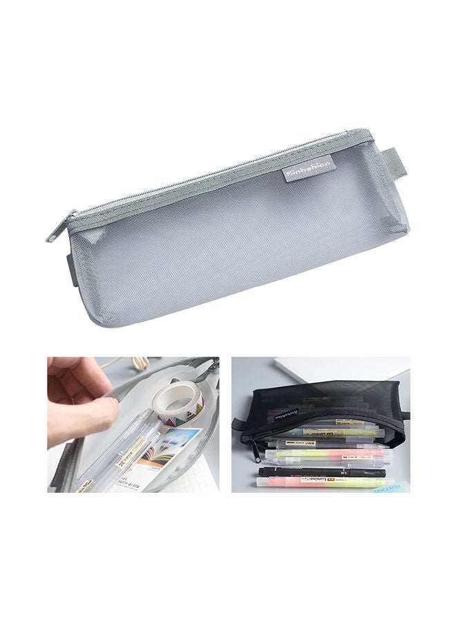 NIBEMINENT Nylon Simple Transparent Mesh Pencil Case Grey