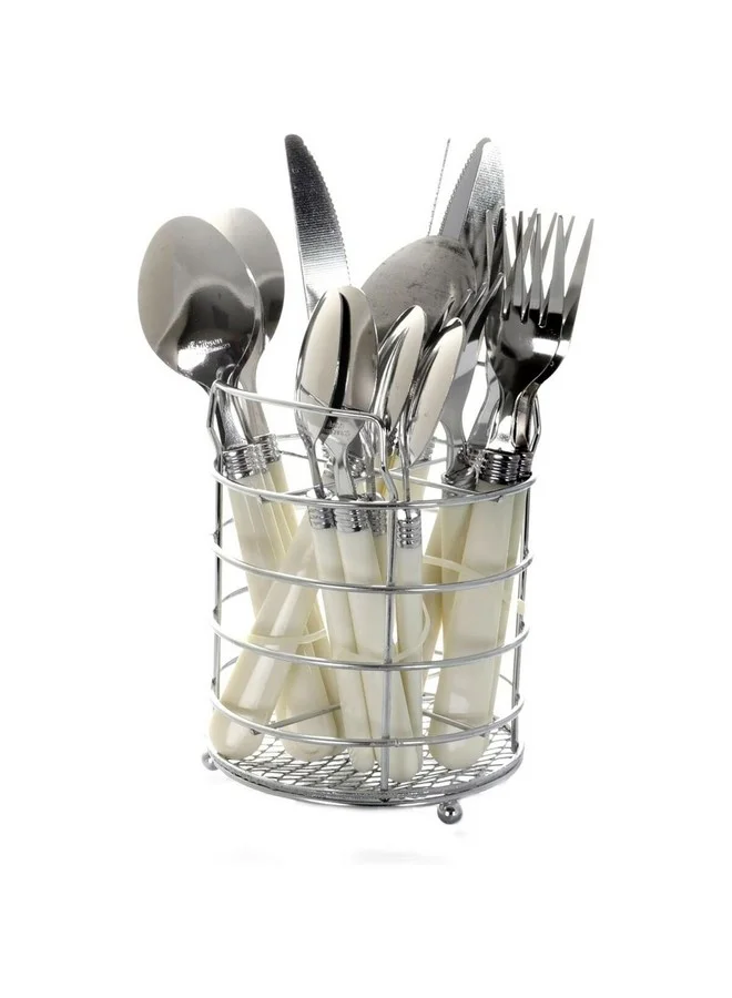 GIBSON Sensations Stainless Steel Utensils Set with Storage Caddy White and Silver 21.5 x 12 x 12 cm 53382.16