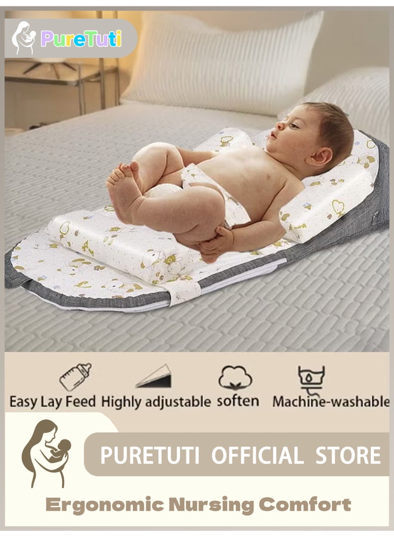 PureTuti Adjustable Nursing Pillow for Breastfeeding Infant Anti-Spit Milk Slope Mat Adjustable Baby Wedge Lounger Multi-Functional and Multi-Layer Posture Support Pillow,Newborn must haves,Nursery(grey) - Image 1