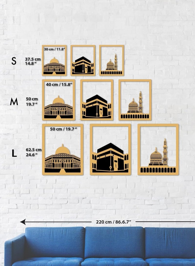 تي بي جي بي لوحة حائط إسلامية للمسجد الأقصى، المسجد الحرام والمسجد النبوي | ديكور حائط الكعبة من الخشب والأكريليك الذهبي | زينة رمضان | هدية للمسلمين (وسط) - Image 3