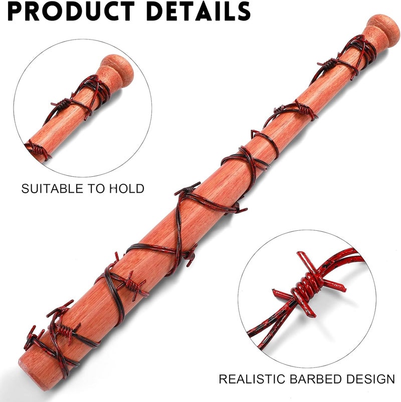 Sratte Halloween Fake Wood Baseball Bat with Barbed Wire 25.2 Inch Wooden Ball Bat Wood Bats Plastic Barb Wires Decoration Prop for Halloween Cosplay Cowboy Party Decoration(Red Wire,2.5 Meter) - Image 3