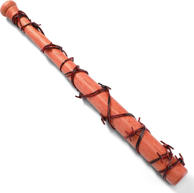 Sratte Halloween Fake Wood Baseball Bat with Barbed Wire 25.2 Inch Wooden Ball Bat Wood Bats Plastic Barb Wires Decoration Prop for Halloween Cosplay Cowboy Party Decoration(Red Wire,2.5 Meter) - Image 1