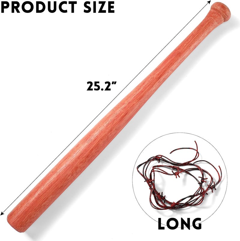 Sratte Halloween Fake Wood Baseball Bat with Barbed Wire 25.2 Inch Wooden Ball Bat Wood Bats Plastic Barb Wires Decoration Prop for Halloween Cosplay Cowboy Party Decoration(Red Wire,2.5 Meter) - Image 2