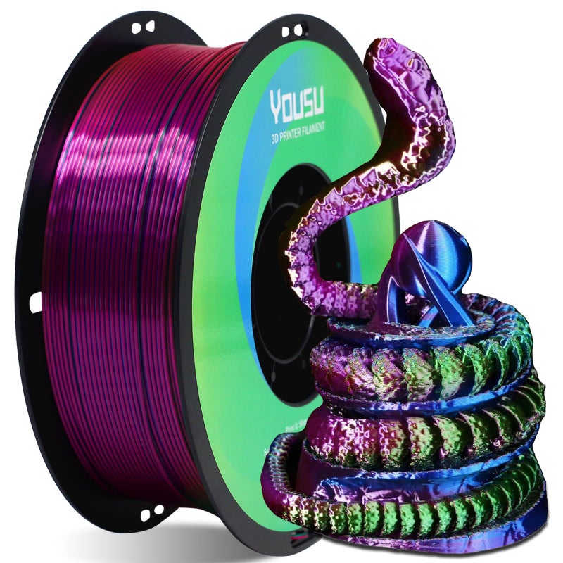 YOUSU Tri Color PLA 3D Printer Filament 1.75mm, Coextrusion Rainbow PLA Filament with Silk PLA Pink-Blue-Green, Multi Color 3D Printing Filament +/-0.02mm, 1kg/2.2lbs - Image 1