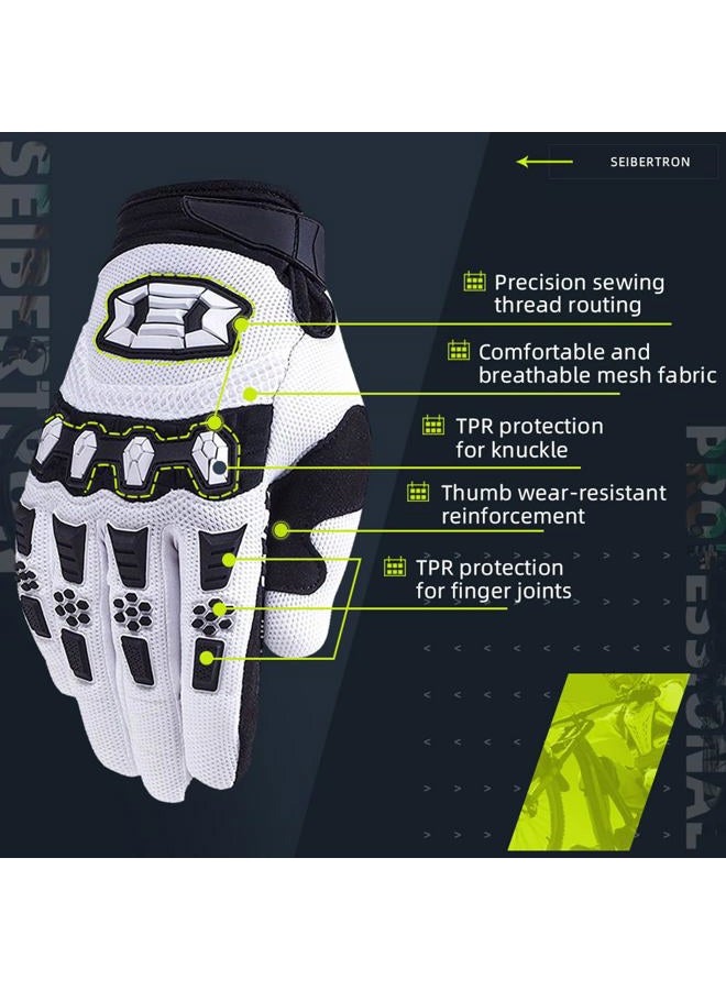 Seibertron Unisex MX ATV MTB Racing Gloves - Full Finger Touchscreen Glove for Bicycle Cycling Mountain Biking Motorcycle and Motocross White XS - Image 4