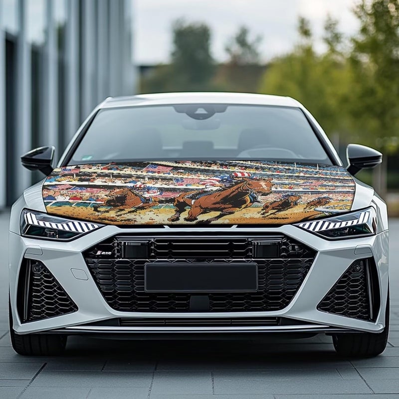 HUIACONG Racehorse Car Hood Cover Horse Racing Festival Hood Cover Protector of Cars Universal Fit Cars SUV Trucks Van，39x59 in - Image 3