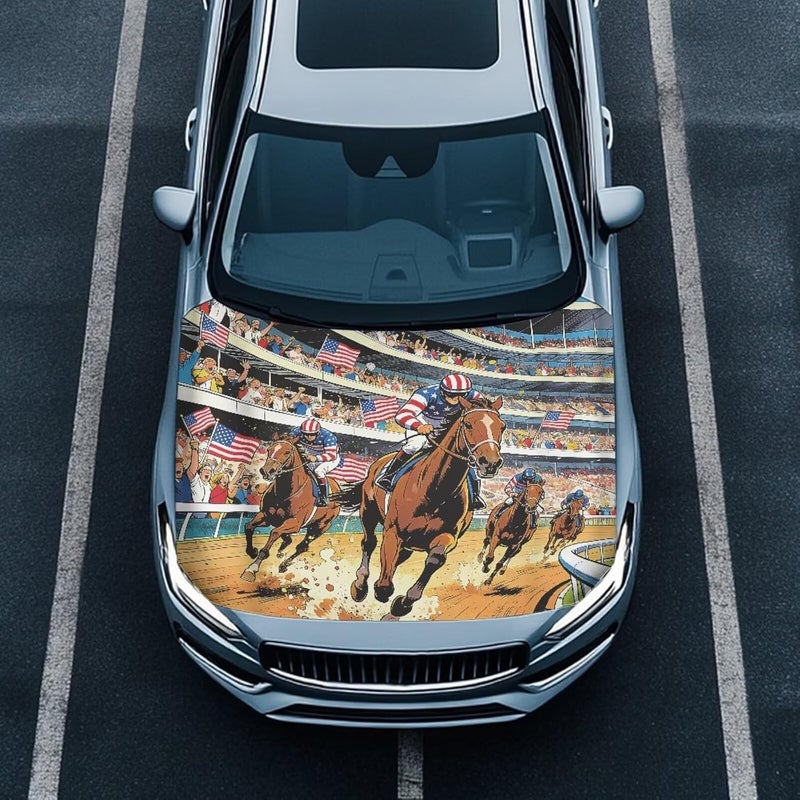 HUIACONG Racehorse Car Hood Cover Horse Racing Festival Hood Cover Protector of Cars Universal Fit Cars SUV Trucks Van，39x59 in - Image 2