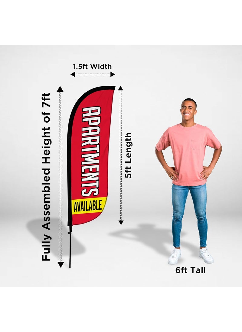 LookOurWay LookOurWay Real Estate Themed Feather Flag Pole Kit 3Pack  5 Feet Tall Now Leasing Advertising Flags with 3 Banners 3 Pole Sets and 3 Ground Spikes Now Leasing BlueYellow Apartments Avaialble  - Image 4