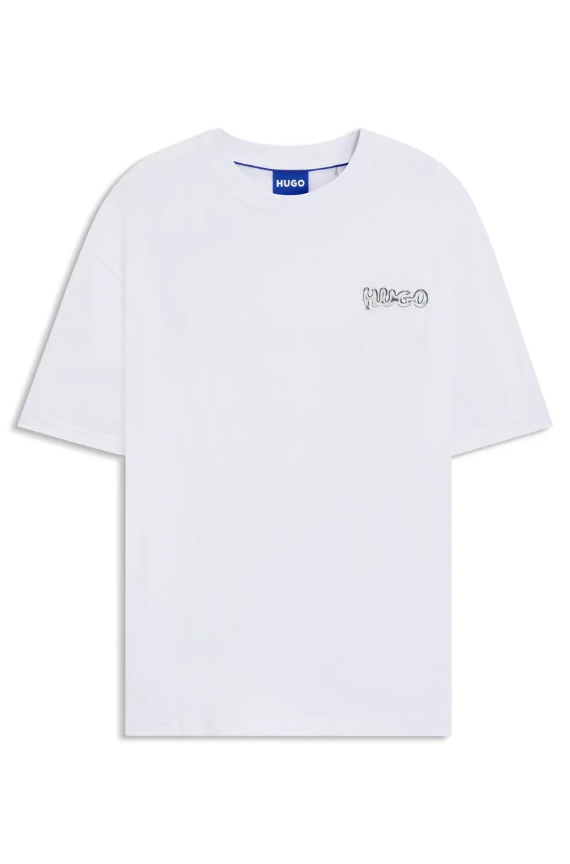 HUGO White All-gender cotton-jersey T-shirt with logo prints for Men | Best Price UAE