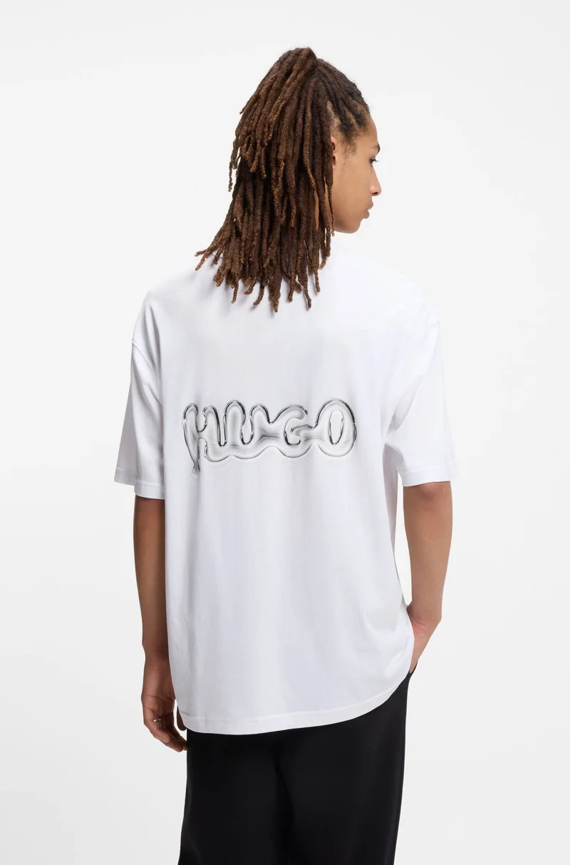 HUGO White All-gender cotton-jersey T-shirt with logo prints for Men | Best Price UAE