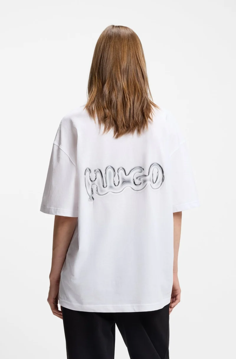 HUGO White All-gender cotton-jersey T-shirt with logo prints for Men | Best Price UAE
