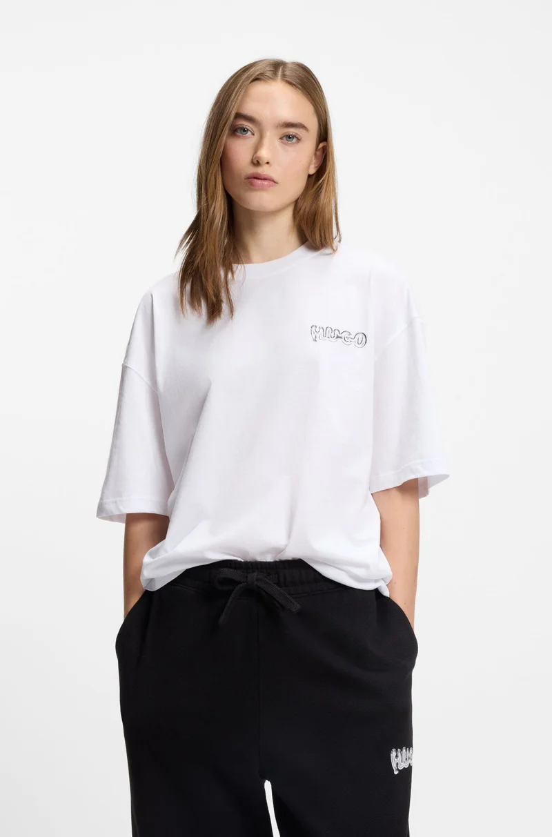 HUGO White All-gender cotton-jersey T-shirt with logo prints for Men | Best Price UAE