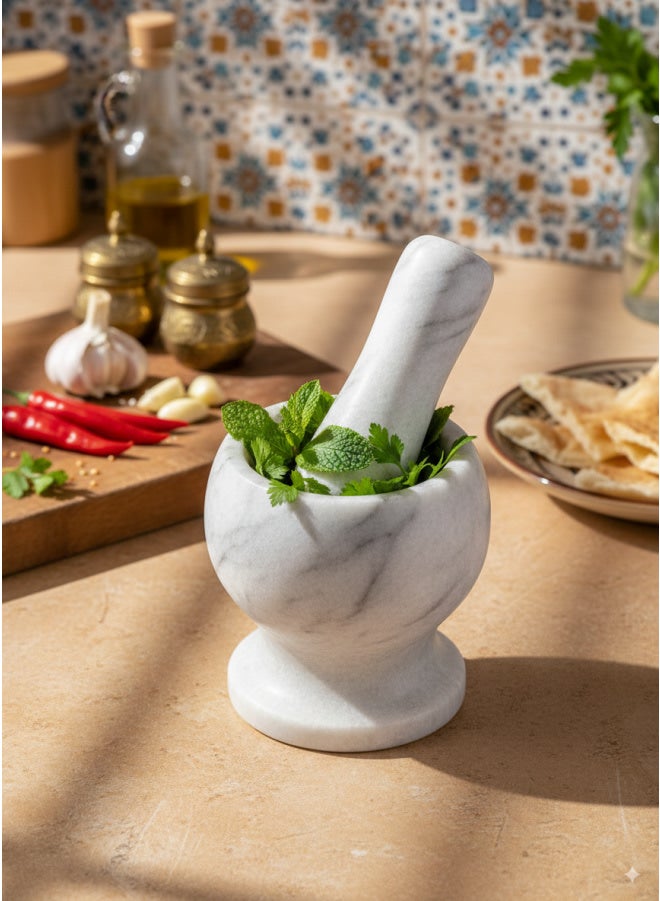 CASA HOME CasaHome Natural Marble Mortar & Pestle Heavy-Duty Stone Grinder Spices Herbs Egypt - Image 1