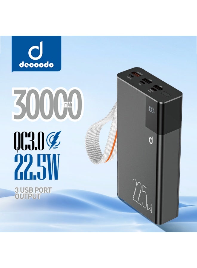 Decoodo DP-002 Real 30000mAh Power Bank – 22.5W Fast Charging, Dual Output, LED Display – Black - Image 1
