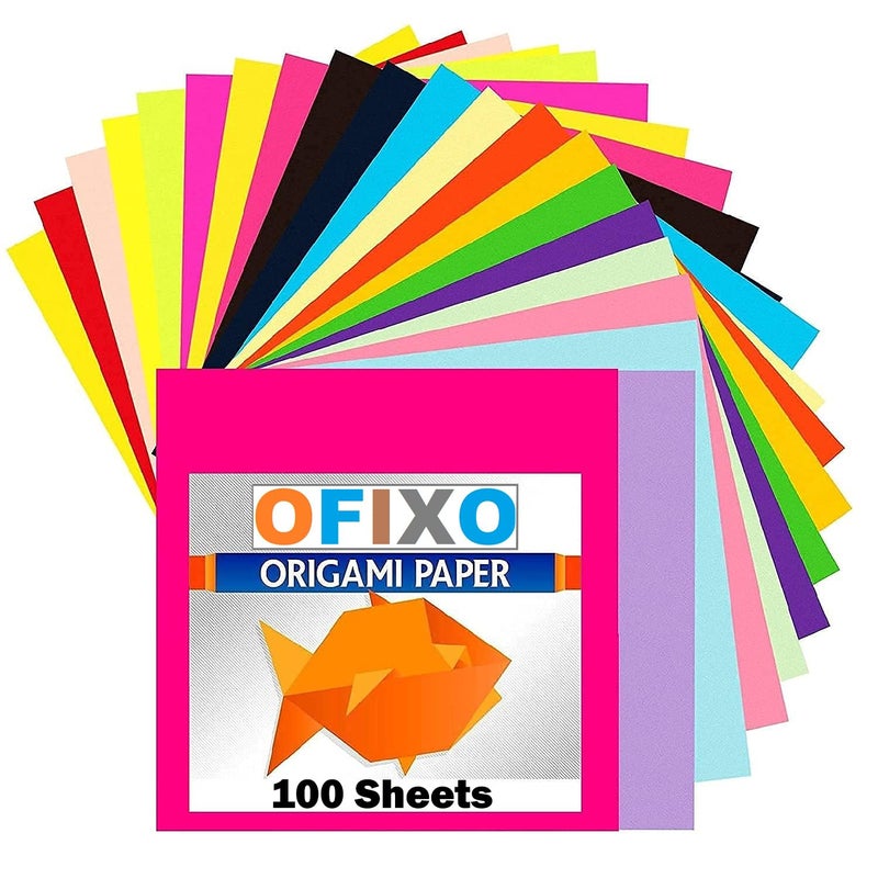 OFIXO Fluorescent Color Origami Paper 15 cm X 15 cm Pack of 100 Sheets Both Side Coloured for Origami, Scrapbooking, Hobby Crafts, Project Work - Image 2