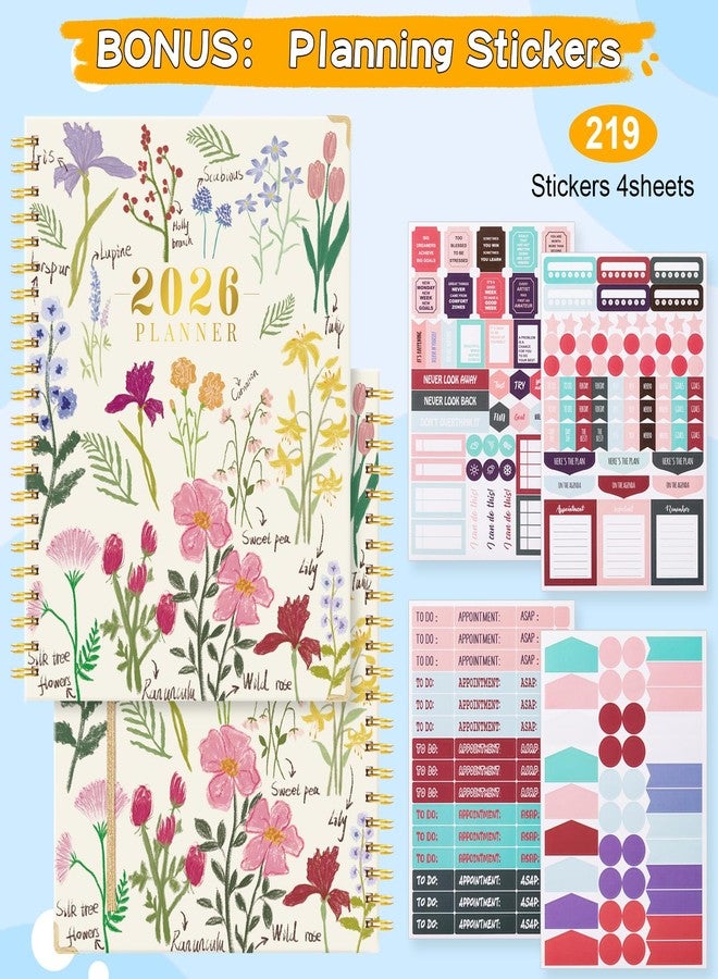 VinTS 2026 Planner,11.6x8.6in Large Weekly Monthly Dated Planner,Jan-Dec.2026 Flower Hardcover Planner Agenda Organizers with stickers, bookmarks, pocket for Women - Image 2