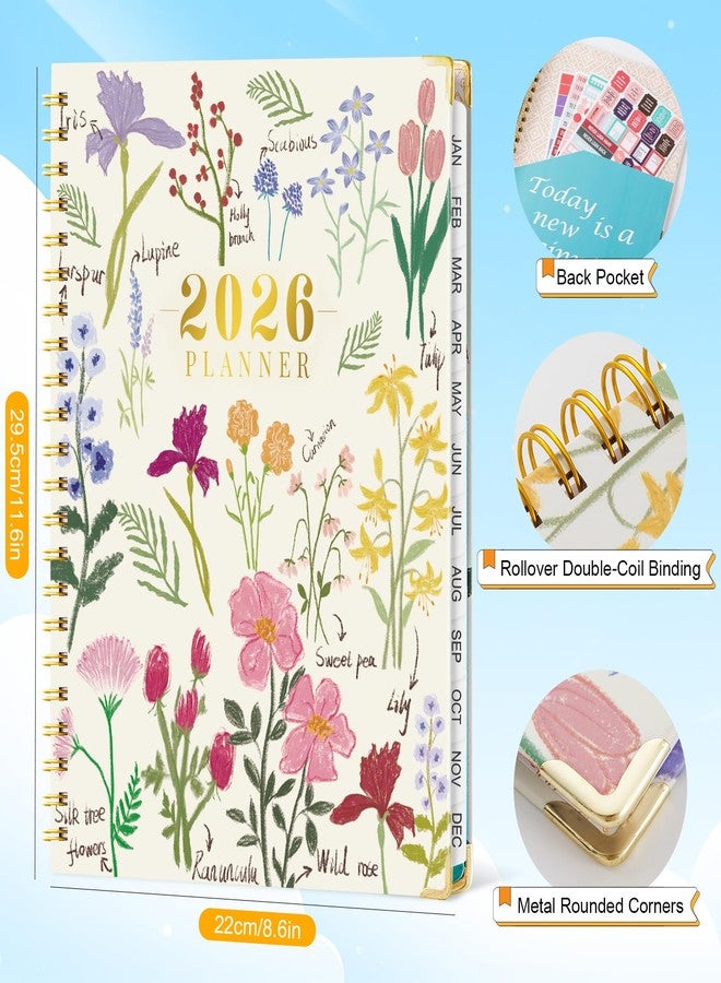 VinTS 2026 Planner,11.6x8.6in Large Weekly Monthly Dated Planner,Jan-Dec.2026 Flower Hardcover Planner Agenda Organizers with stickers, bookmarks, pocket for Women - Image 3