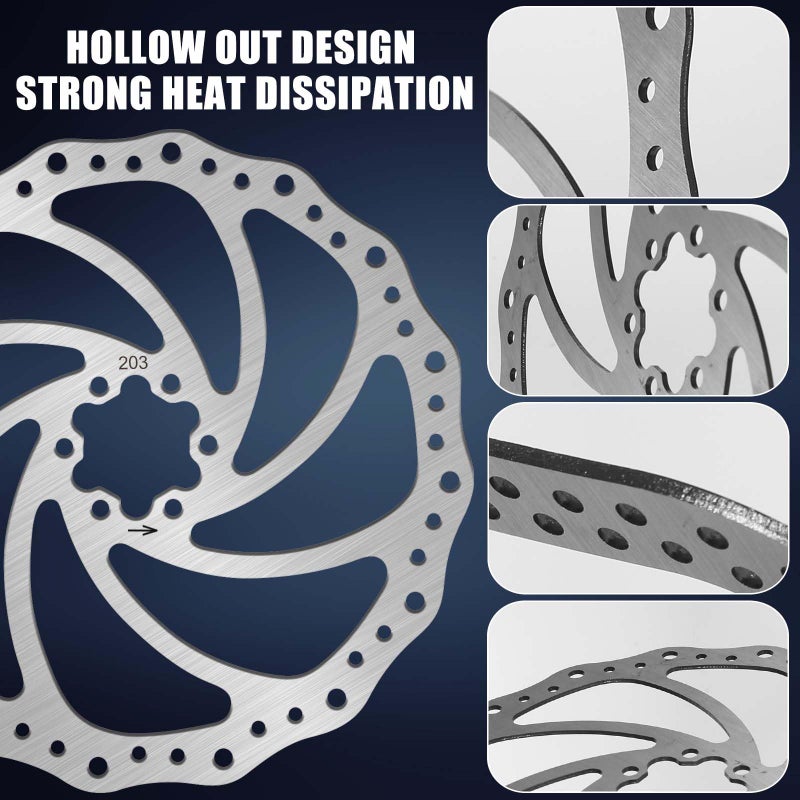 BUCKLOS 140mm 160mm 180mm 203mm MTB Disc Brake Rotor with 6 Bolts, Bicycle Brakes Stainless Steel Rotors M5 Screws, Opposite Hole Distance 44mm, fit Mountain Road Bikes MTB BMX - Image 2