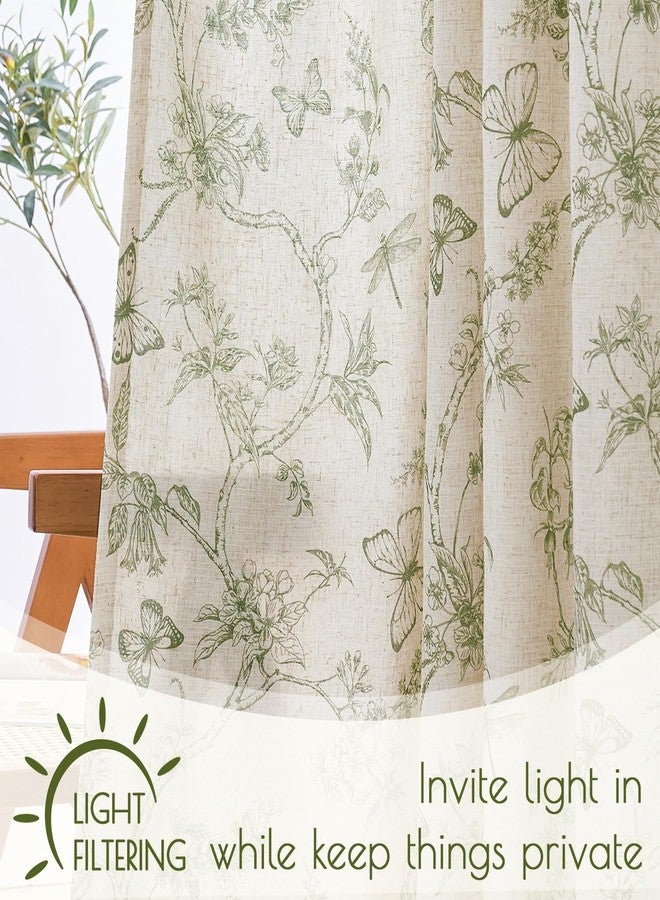 Lazzzy Charlotte Green Floral Lined Linen Farmhouse Curtains 84 Inch Long Back Tab Drapes for Living Room Bedroom Light Filtering Vintage Rod Pocket, 2 Panels, Green on Beige - Image 4