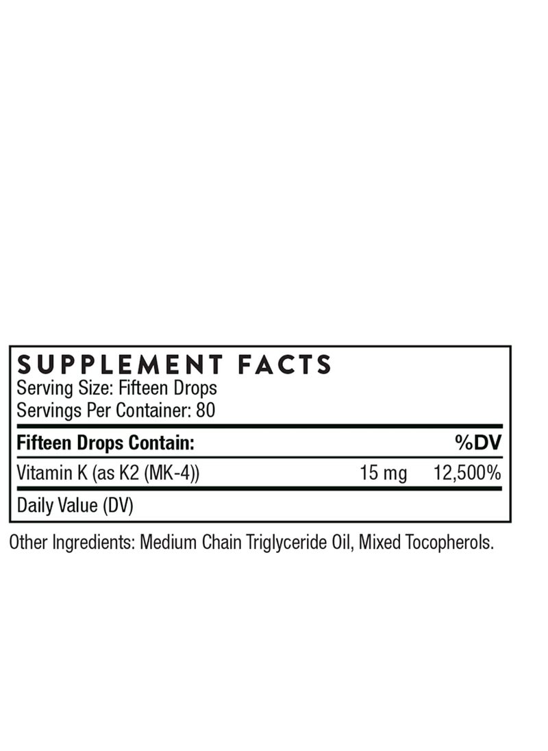 Thorne - Vitamin K2 Liquid Dietary Supplement - 1 Fl Oz (30 ML) - Image 1