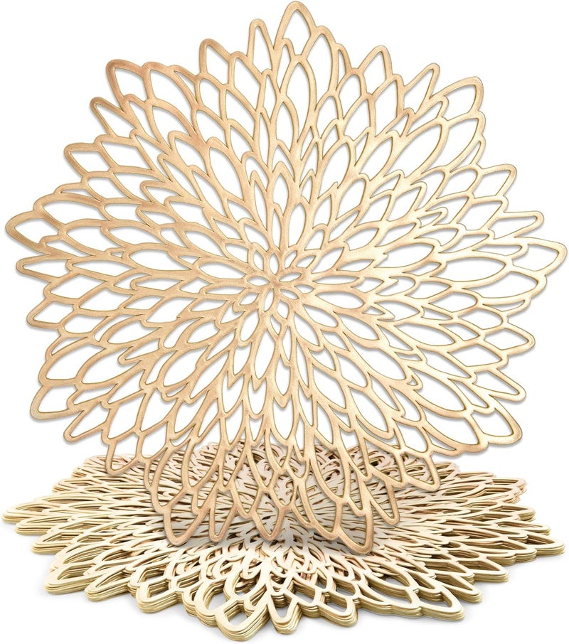 Juvale Gold Placemats - 14.4-Inch Round Vinyl with Leaf Design, Pack of 10 - Table Chargers for Dinner Table Decor - Image 1