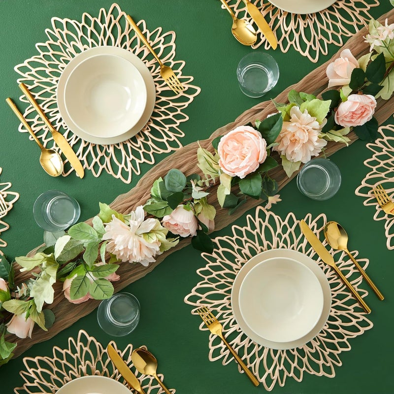 Juvale Gold Placemats - 14.4-Inch Round Vinyl with Leaf Design, Pack of 10 - Table Chargers for Dinner Table Decor - Image 3