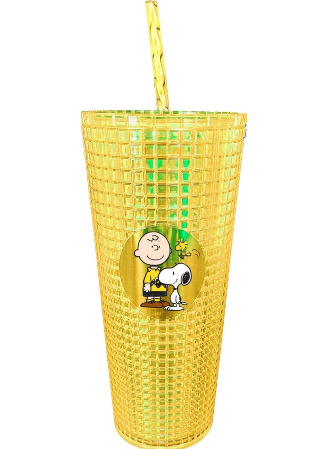 سبونتيكس Spoontiques - Diamond Tumbler - كوب محكم الغلق مع شفاطة - معزول بجدار مزدوج وخالٍ من مادة BPA - Charlie Brown & Snoopy - أصفر - 20 أونصة