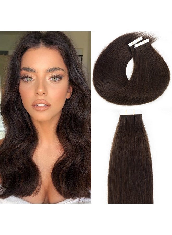 Lacer Hair 22 Inch Human Hair Extensions Tape In Hair Natural Black Balayage Pu Skin Weft 100% Real Virgin Human Hair Color 2 Darkest Brown Double Side 50G 20Pcs/Set - Image 1