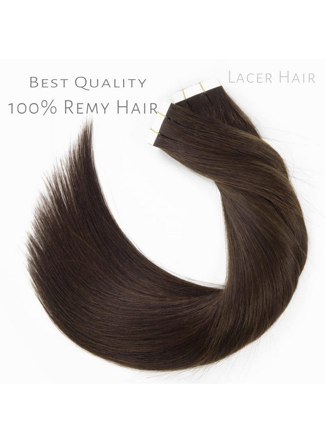 Lacer Hair 22 Inch Human Hair Extensions Tape In Hair Natural Black Balayage Pu Skin Weft 100% Real Virgin Human Hair Color 2 Darkest Brown Double Side 50G 20Pcs/Set - Image 3