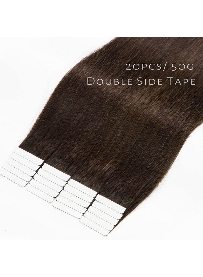 Lacer Hair 22 Inch Human Hair Extensions Tape In Hair Natural Black Balayage Pu Skin Weft 100% Real Virgin Human Hair Color 2 Darkest Brown Double Side 50G 20Pcs/Set - Image 5