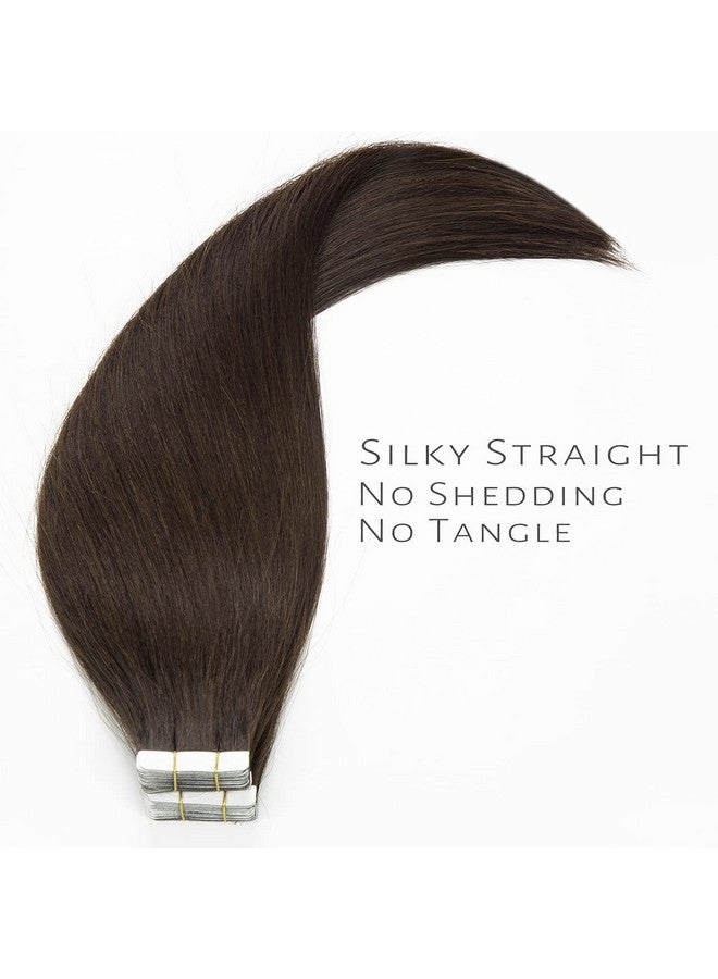 Lacer Hair 22 Inch Human Hair Extensions Tape In Hair Natural Black Balayage Pu Skin Weft 100% Real Virgin Human Hair Color 2 Darkest Brown Double Side 50G 20Pcs/Set - Image 2