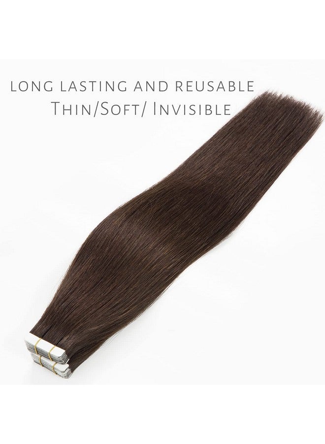 Lacer Hair 22 Inch Human Hair Extensions Tape In Hair Natural Black Balayage Pu Skin Weft 100% Real Virgin Human Hair Color 2 Darkest Brown Double Side 50G 20Pcs/Set - Image 4