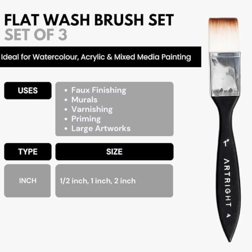 ArtRight Flat Wash Paint Brushes Set - Handmade Professional Artist Painting Brush Set for Acrylic, Oil & Gouache Painting (0.5 inch, 1 inch, 2 inch wash Brush)(Wood) - Image 3