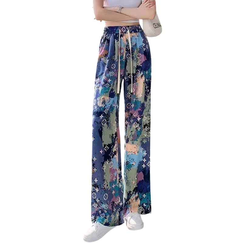 Celary Korean Women Printed Wide Leg Palazzo Pants - Mid Waist Elastic Casual Trousers - Image 1