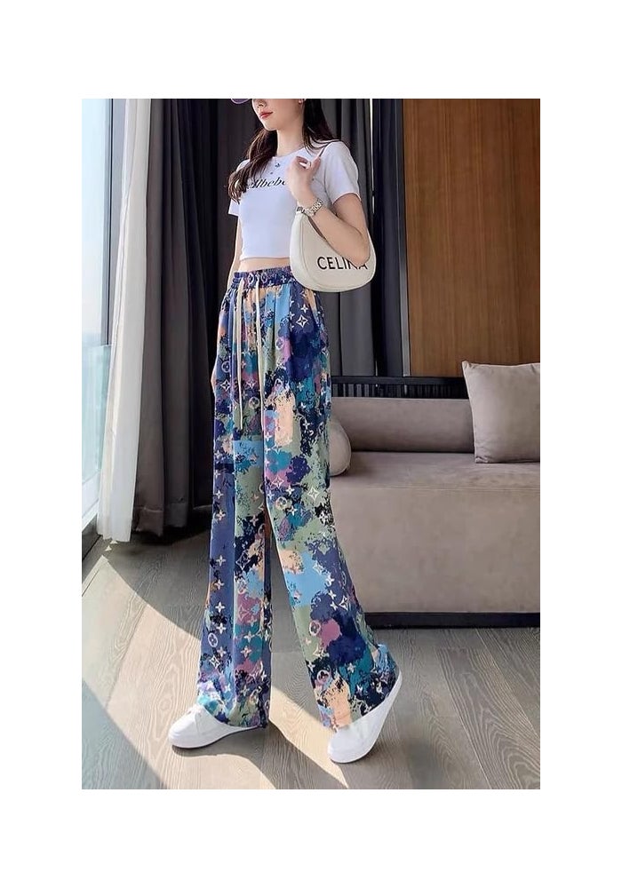 Celary Korean Women Printed Wide Leg Palazzo Pants - Mid Waist Elastic Casual Trousers - Image 2