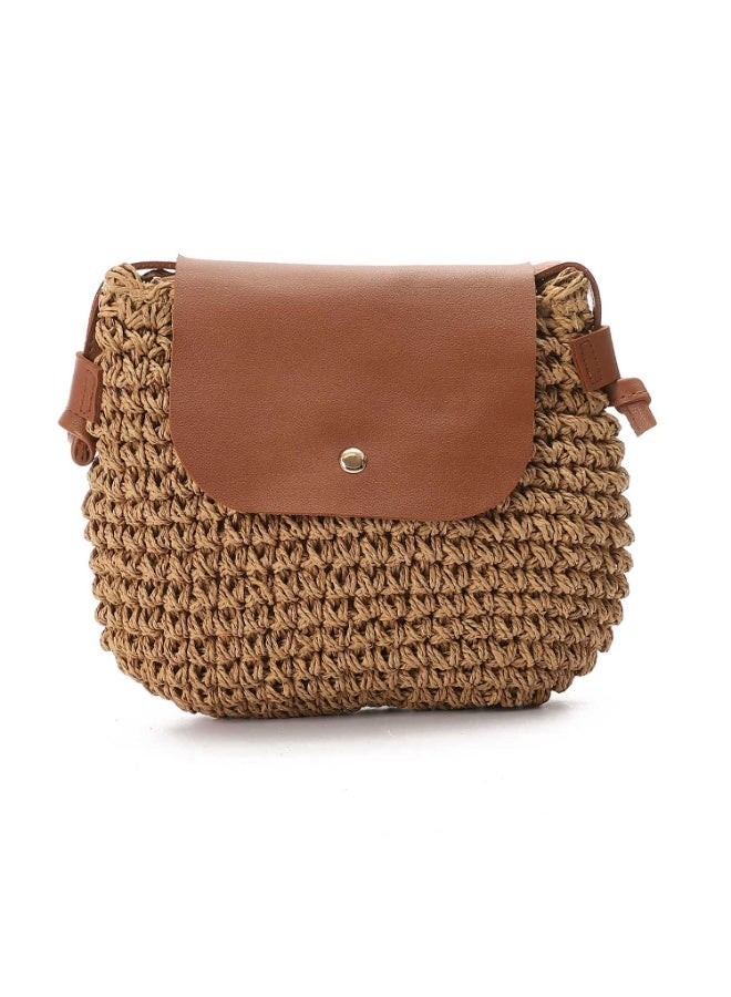 Mr.joe Mr Joe Rustic Woven Straw Crossbody Bag - Faux Leather Flap With Adjustable Strap 4145 - Image 1