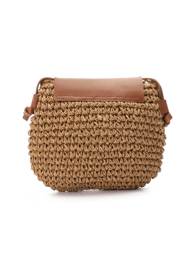Mr.joe Mr Joe Rustic Woven Straw Crossbody Bag - Faux Leather Flap With Adjustable Strap 4145 - Image 2