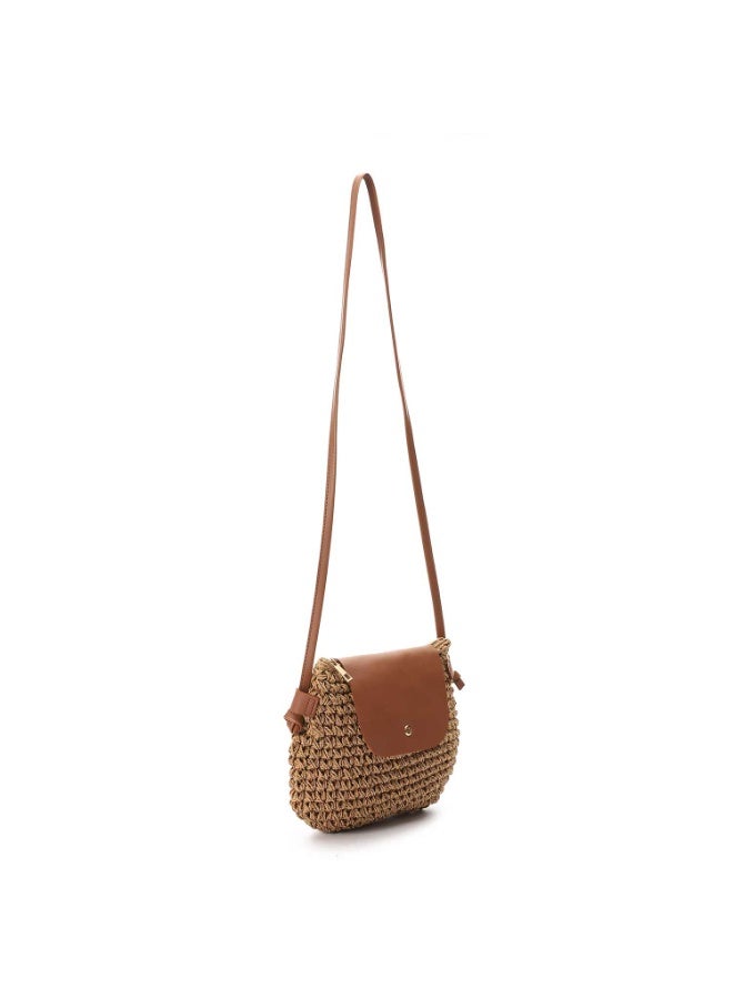 Mr.joe Mr Joe Rustic Woven Straw Crossbody Bag - Faux Leather Flap With Adjustable Strap 4145 - Image 3