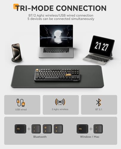 DAREU EK87PRO 80% Wireless Mechanical Gaming Keyboard,TKL Tri-Mode RGB Keyboard with Hot-Swappable,PBT Keycaps,Gasket Mount,6-Layer Padding for Win/Mac - Image 4