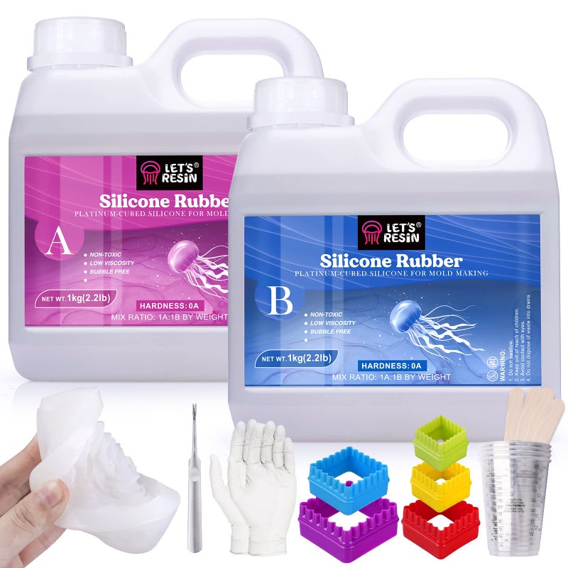 LET'S RESIN مجموعة صنع القوالب من LET'S RESIN 0A، سيليكون مرن وناعم للغاية 70.5 أونصة، سيليكون سائل لصنع القوالب معالجة بلاتينية، مثالي لقوالب السيليكون ثلاثية الأبعاد، قوالب الشموع، قوالب الصابون، قوالب الراتنج - Image 1