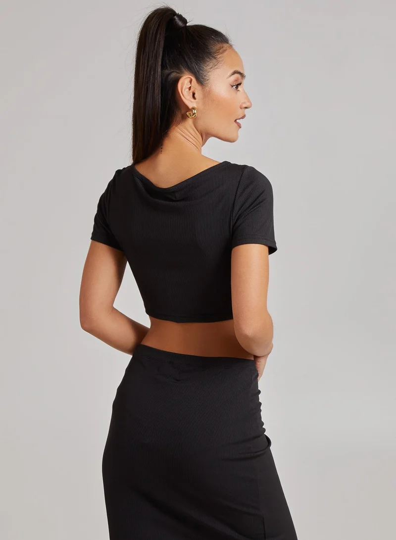 Pink Vanilla Ring Detail Short Sleeve Ribbed Top
