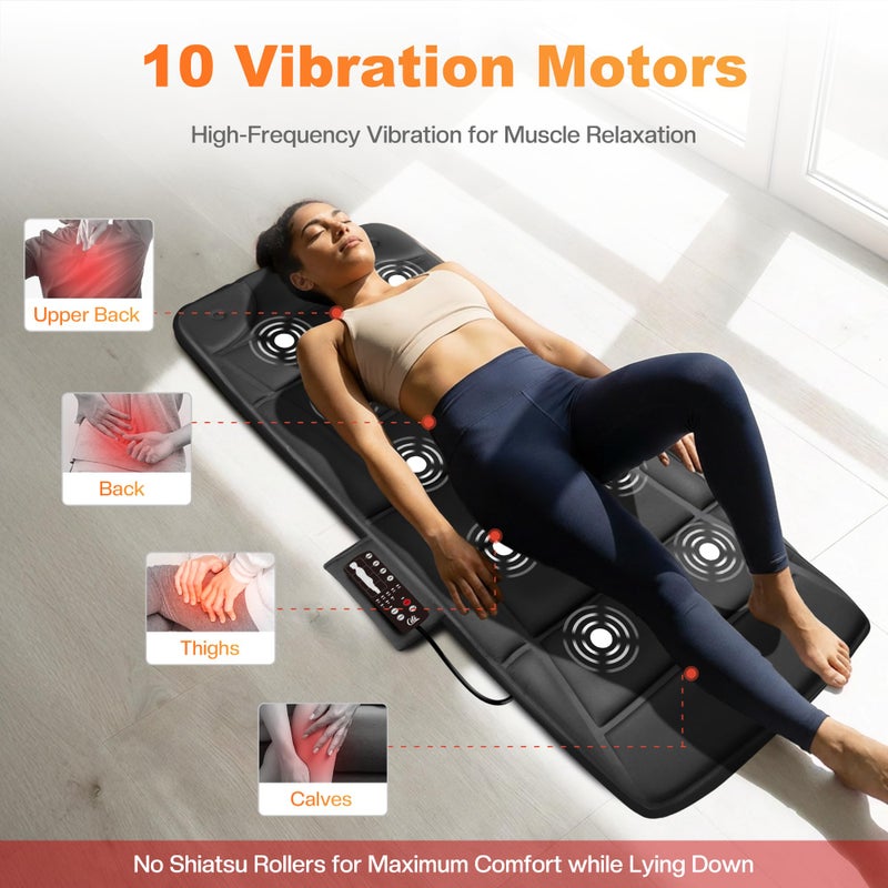 CILI Massage Mat Full Body,Massager Chair Pad,10 Vibration Motors & 5 Massage Modes,Back Massager for Bed,Massage Mattress Pad for Back,Heating Pad with Auto Shut Off - Image 2