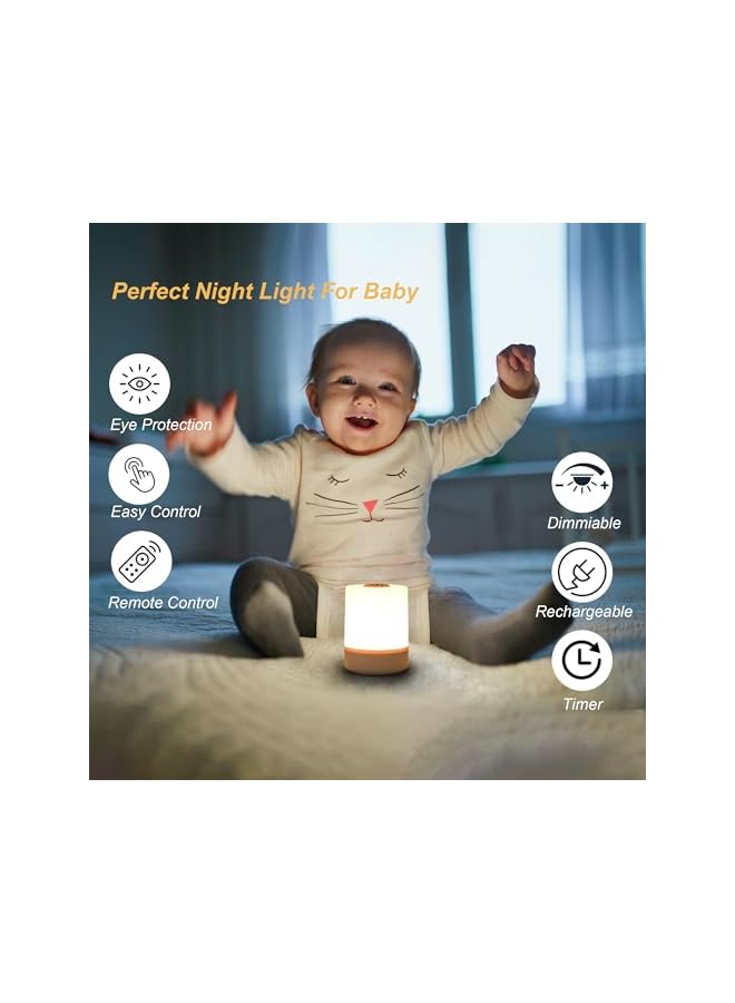 The Bros Dimmiable Children Night Light,Baby Nursing Bedside Table Light,Rechargeable LED Lamp for Kids'room Bedroom,Remote Control and Touch Control Wireless Lamp with Timers and Eye Caring Light for Camp - Image 3